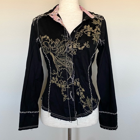 Love Stitch Tops - LOVE STITCH | Floral Embroidered Button Down Western Shirt Small
